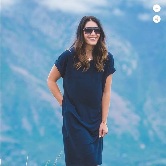 Navy Printed Pocket Tee Dress - Picture 4 of 4